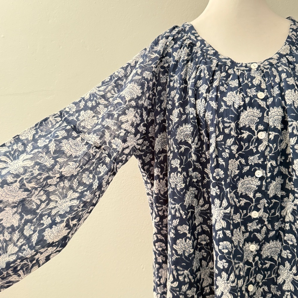 Talisman Boho Floral Navy Peasant Oversized Top M/L 100% Cotton - Picture 2 of 8